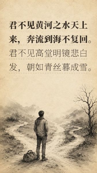 君不见黄河之水天上来，奔流到海不复回。